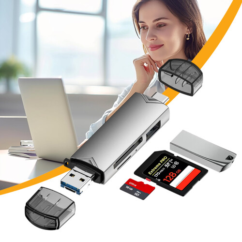 Type C Card Reader - 6 - in - 1 USB Hub with Flash Card Reader | High - Speed USB Card Adapter for Smartphones, Tablets, and Computers 1