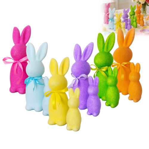 2 Pack Large Flocked Rabbit Easter Decorations, Spring Table Centerpieces, Solid Color Rabbit Figurines for Home & Party – Compatible with Easter 1