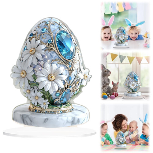 Blown Glass Easter Egg Ornament Blue Floral 1 piece 1