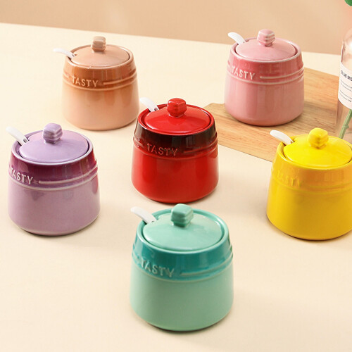 Sugar Pot With Lid, Solid Sugar Bowl With Spoon, Spice Jar Decoration Storage-Purple 1