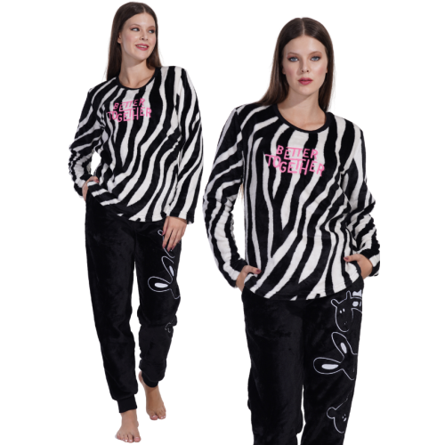 Dame plys vinterpyjamas M 38 varm zebra