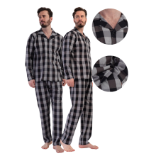 Herrepyjamas i bomuld, lange ærmer, lange bukser, Vienetta M, lynlås