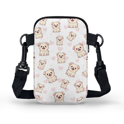Dog Pattern Adjustable Crossbody Bag with Double-layer Small Crossbody Purse Stylish Polyester 1
