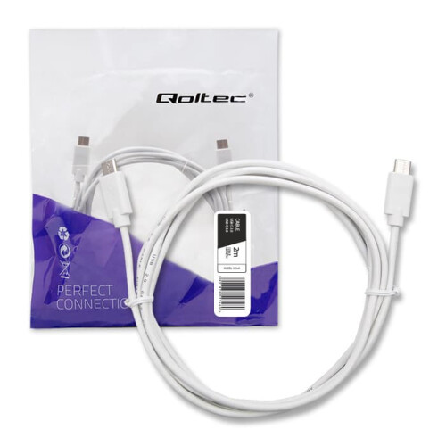 Qoltec USB 2.0 Type C Han-kabel | USB 2.0 Type C Han | 2m | Hvid