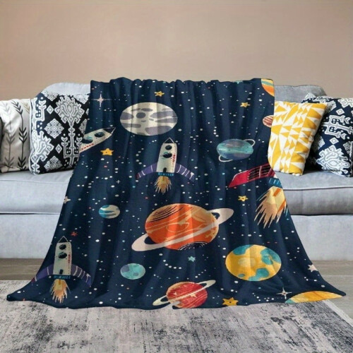 Flannel Blanket Space Explorer Navy Blue 60x80in 1