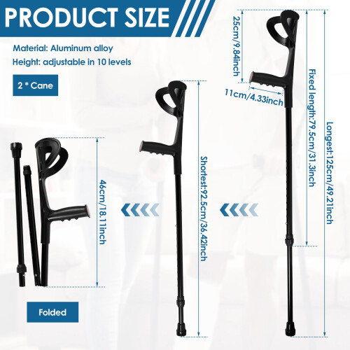 Adjustable Elbow Crutches Aluminum Frame 92.5-125 cm 1