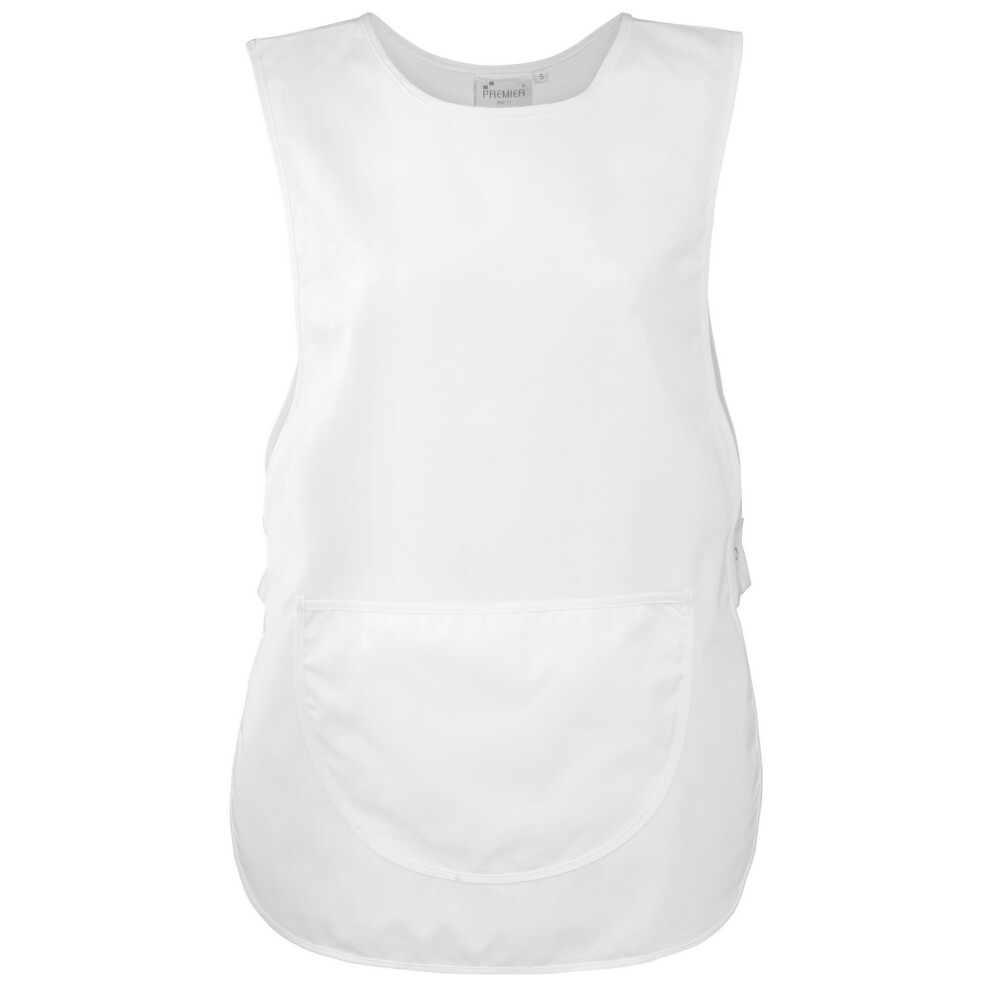 (L, White) Premier Ladies/Womens Pocket Tabard / Workwear (Pack of 2)
