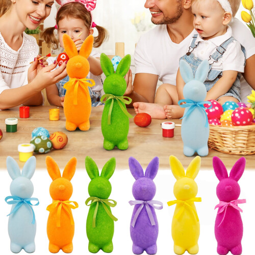 Flocked Easter Bunny Figurine with Bow Tie
