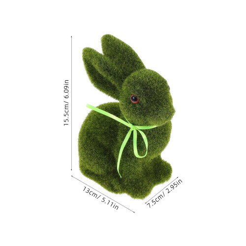 Flocked Easter Bunny Rabbit Statue Green Moss Figurine Decorative Tabletop Accent 1