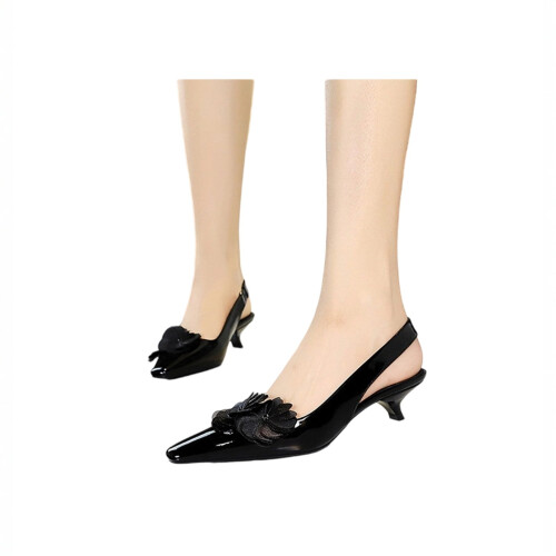 Women's Leather Flower-Embellished Cutout Square Toe Strap Flats 1