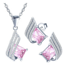 Sølvsæt med cubic zircons Valentinsdagsgave til kvinder Pink sæt sølv 925