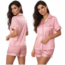SATIN pyjamas KORTÆRMET satinskjorte med KNAPPER i to dele