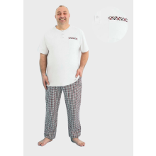 Herrepyjamas i bomuld 3XL med korte ærmer og lange bukser, behagelig