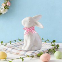 Ceramic Easter Bunny Figurines with Gingham Bows Set of 4