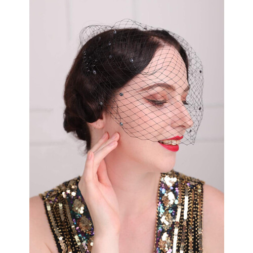 Black Birdcage Veil with Pearl Comb