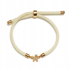 Armbånd med bogstav A, creme, guld, justerbar, zirkoner
