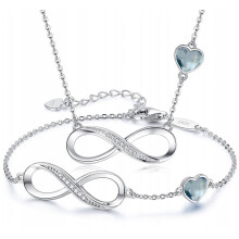 Sølv Infinity-sæt med kubiske zirkoner, kendisarmbånd og halskæde - Lys safir - Sølv 925 gave til kvinder