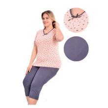 Dame viskose pyjamas 2XL korte ærmer 3/4 bukser til sommer, løstsiddende og pæn