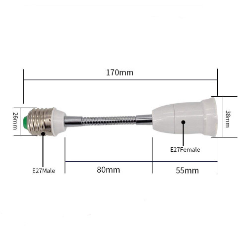 E26 to E26 Light Socket Extender, Flexible Extension Socket Adapter for Medium Base Lamps Bulb Security Cameras Home Corners (20CM/8inch, 1 Pack) 2