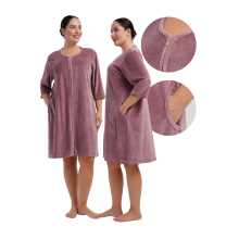 Dame 1XL Vienetta fløjlsbadekåbe med lynlås og lynlåslommer