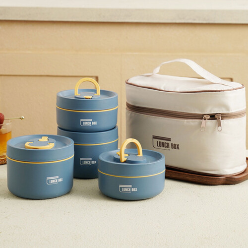4-Tier Portable Insulated Stainless Steel Lunch Container Set, Microwave Safe, Stackable, for Work/Picnics/Camping (Blue) 2