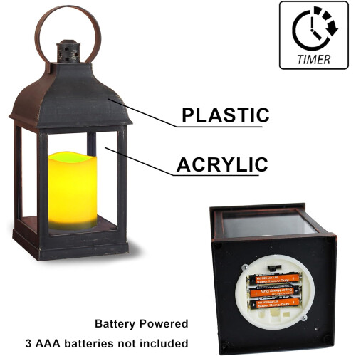 LED Lanterns with Flameless Candles 2-Pack Bronze Plastic 2