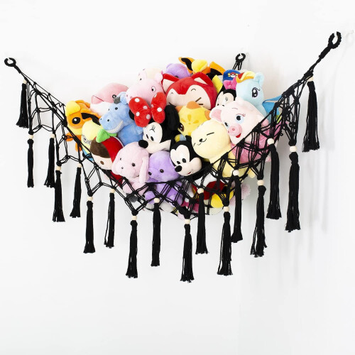 Macrame Stuffed Animal Hammock Wall-Mounted Display Net 2