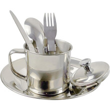 Ensemble de cuisine de camping portable en acier inoxydable pour 1 à 2 personnes, kit de vaisselle de pique-nique argentée