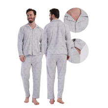 Herrepyjamas i bomuld, lange ærmer, lange bukser, Vienetta XL, lynlås