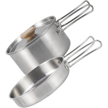 Ensemble de casserole et poêle à frire portable en acier inoxydable résistant à l'usure avec poignée pliable