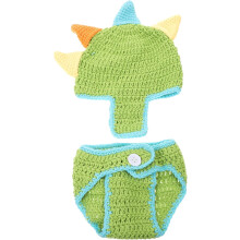 Dinosaurier-Model-Neugeborenen-Outfit aus grünem Wollgarn, gestrickt, Foto-Requisiten-Set