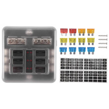6-Way Waterproof Fuse Block,with LED Indicator 12 Circuits with Negative Marine Fuse Box for  12/24V Car Boat RV Truck