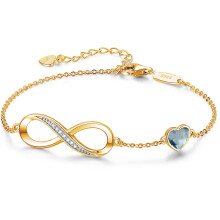 Guld Infinity Armbånd med Kubisk Zirkonia Gave til Kvinder - Lys Safir - Sølv 925