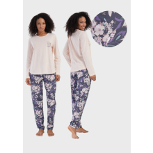 Naisten puuvillapyjama, jossa pitkät housut ja pitkät hihat, koko 3XL Vienetta