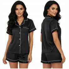 SATIN pyjamas KORTÆRMET satinskjorte med KNAPPER i to dele