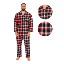 Herre Etamine pyjamas 5XL lange ærmer og bukser med knapkrave, komfortabel