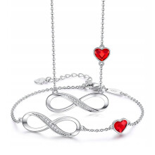 Sølvsæt armbånd halskæde kvinders uendelig valentinsdagsgave til kvinder - Siam - Sølv 925
