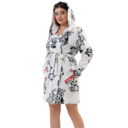 Fleece badekåbe til damer, Vienta, med bundne hunde, S