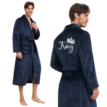 HERREBADEKÅBE MED BRODERI KING MARINEBLÅ L/XL [SZLAFROK2]