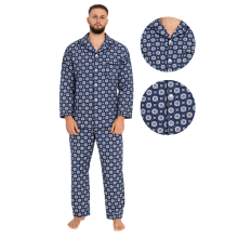 Herre flannel pyjamas 4XL lange ærmer og bukser med knapkrave, komfortabel