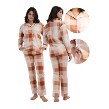 Naisten XL-kokoinen Vienetta fleece-pyjama, jossa pitkät housut ja pitkät hihat, vetoketjukiinnitys