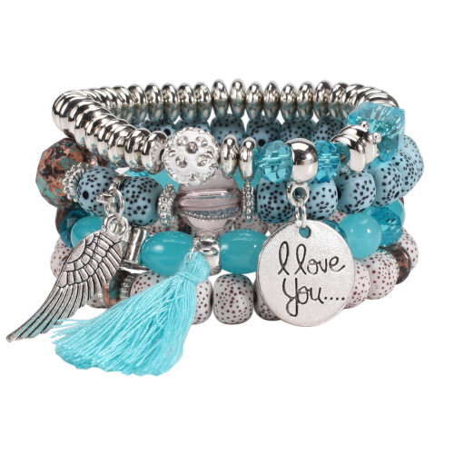Bohemian beaded charm bracelet stretch multilayer