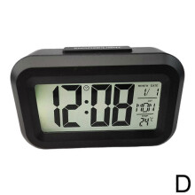 (Black) Digital Display Alarm Clock Battery Powered Snooze Night Light Desig
