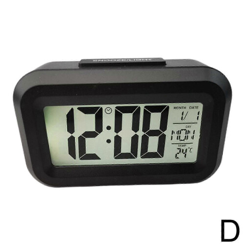 (Black) Digital Display Alarm Clock Battery Powered Snooze Night Light Desig