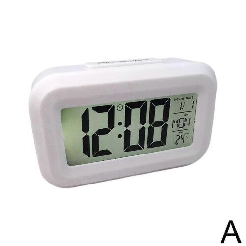 (White) Digital Display Alarm Clock Battery Powered Snooze Night Light Desig