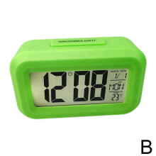(Green) Digital Display Alarm Clock Battery Powered Snooze Night Light Desig