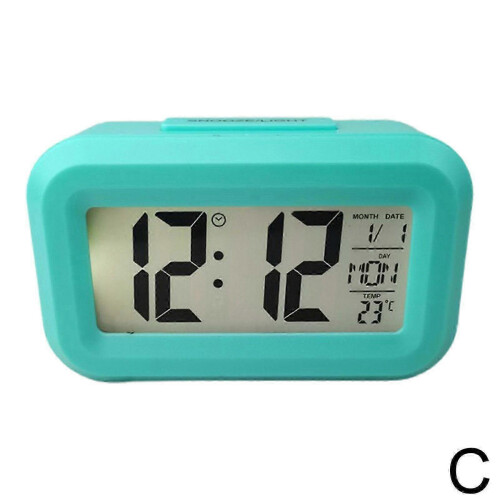 (Blue) Digital Display Alarm Clock Battery Powered Snooze Night Light Desig