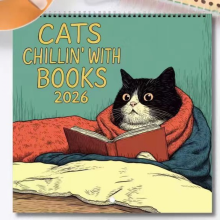 Wandkalender „Katzen chillen mit Büchern 2026“ – Lustiger, niedlicher Katzen-Wandkalender, Wanddekoration für Bücherliebhaber, Geschenkide