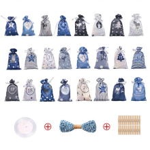 Calendrier de l'Avent de Noël 24 pièces, sacs cadeaux bleus pour le compte à rebours de Noël