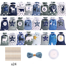 Calendrier de l'Avent de Noël 24 pièces, sacs cadeaux bleus et blancs